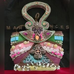 Mary Frances Vibrant Vintage Intricately Beaded Small Top Handle Dinner Purse